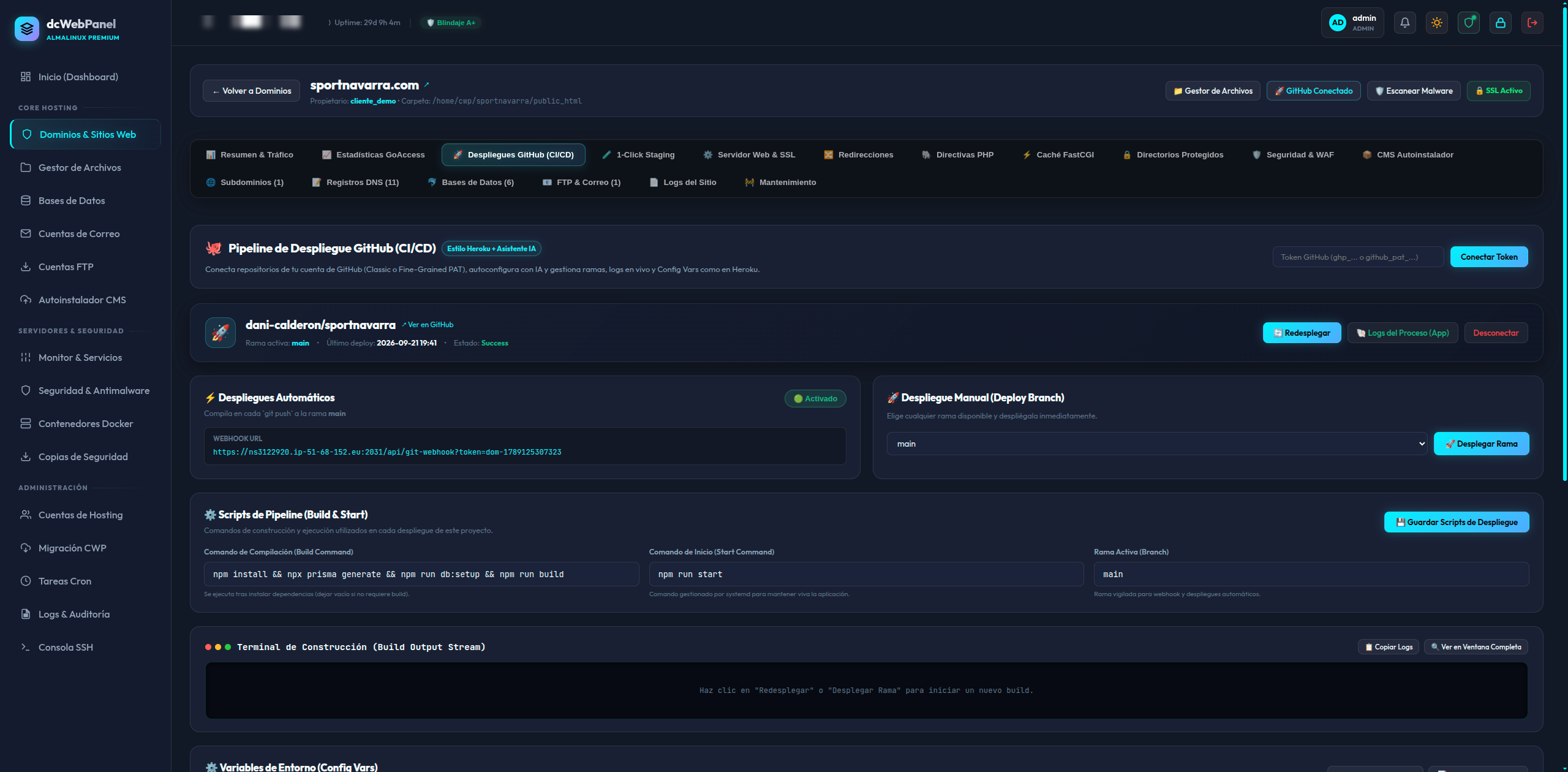 Dashboard Ejecutivo y Telemetría del Sistema